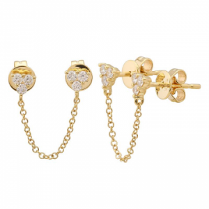14k Yellow Gold Diamond Double Pierce Chain Earring