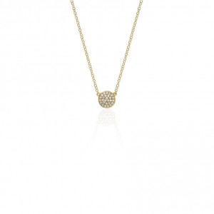 14K Yellow Gold Round Diamond Pave Disc Necklace 
