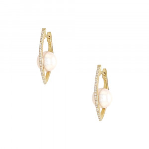 14k Yellow Gold Diamond Floating Pearl Earring