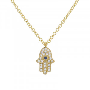 14k Yellow Gold Mini Diamond Hamsa Necklace