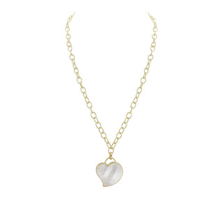 18k Gold Plated Link Mother of Pearl Heart Necklace