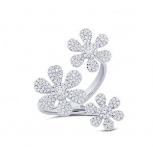 14k White Gold Diamond Floating Flower Ring