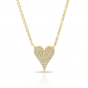 14k Yellow Gold Pave Diamond Pave Heart Necklace
