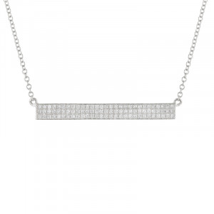 14k White Gold Pave Diamond Bar Necklace